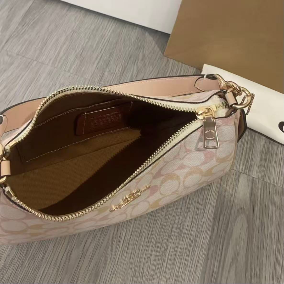 Coach Teri Shoulder Bag Crossbody In Signature Canvas Gold/Chalk/Pink CDZ05
