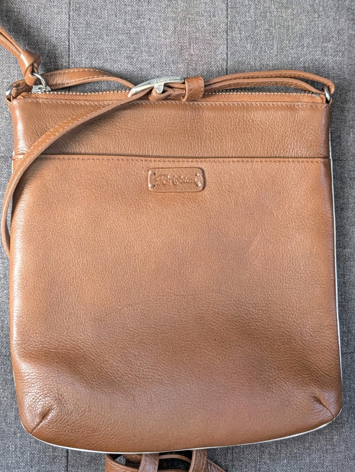 Brighton Flutter Butterfly Stitched Watergarden Crossbody Bag Ivory Tan Leather