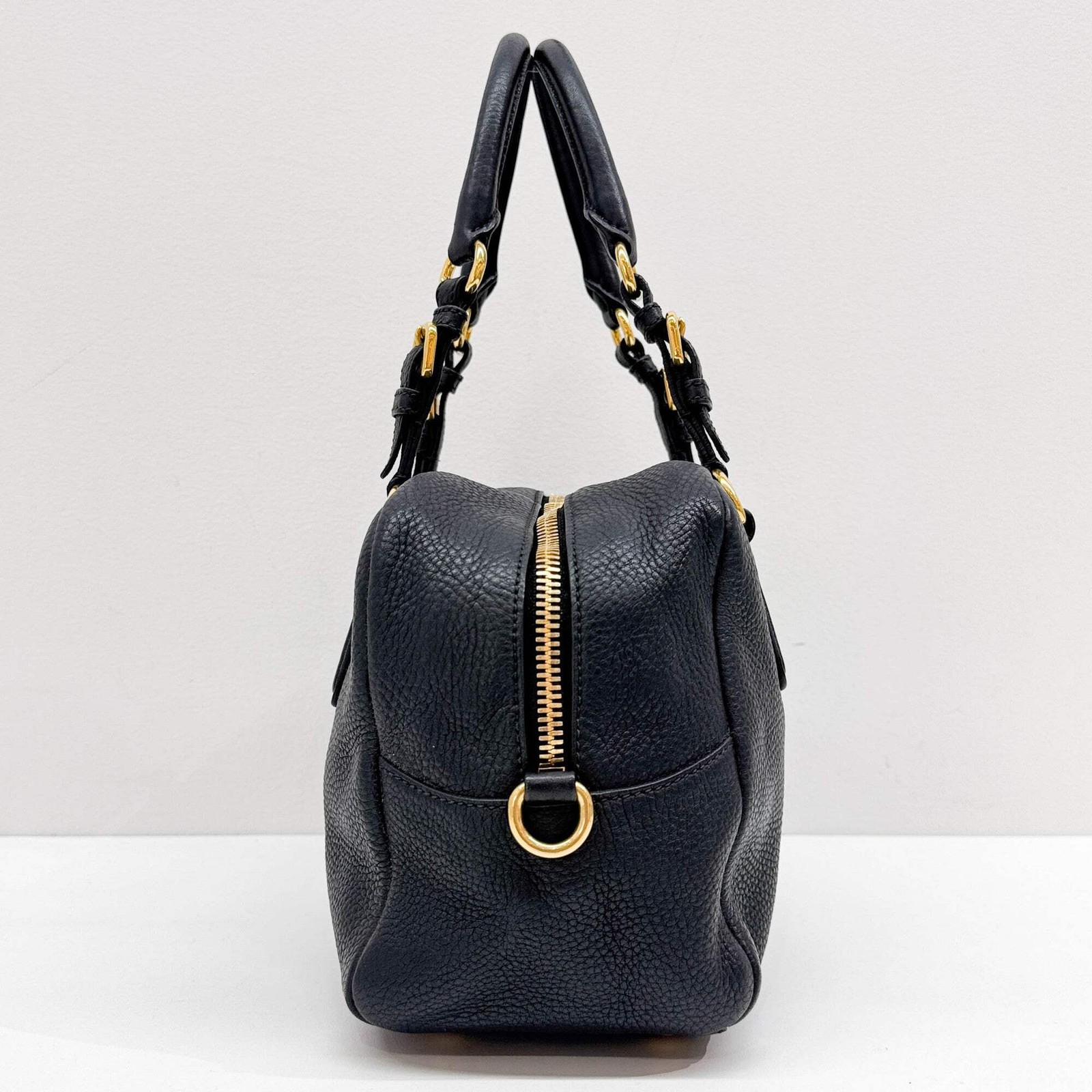 PRADA Boston Grey Leather Shoulder Bag