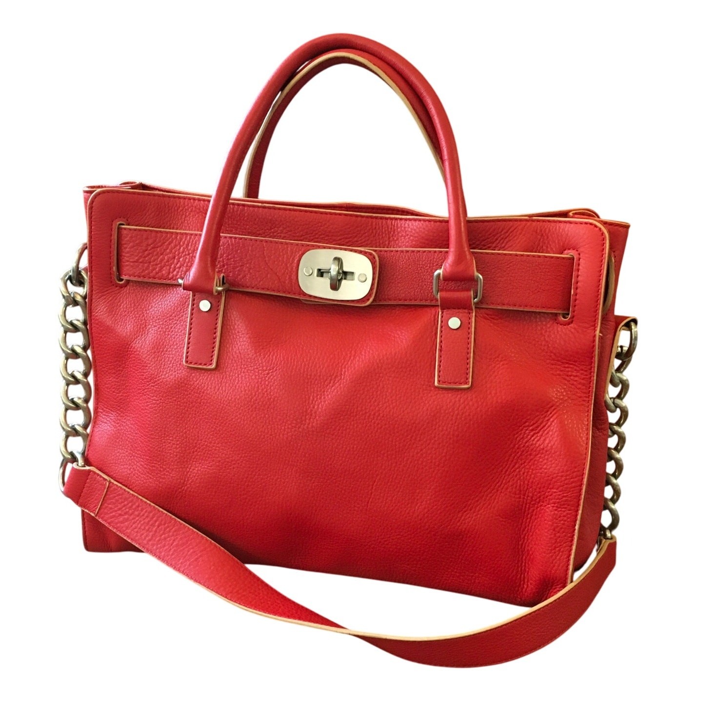 Charles Jourdan Red Pebbled Leather Satchel Bag Tote Vintage French Designer