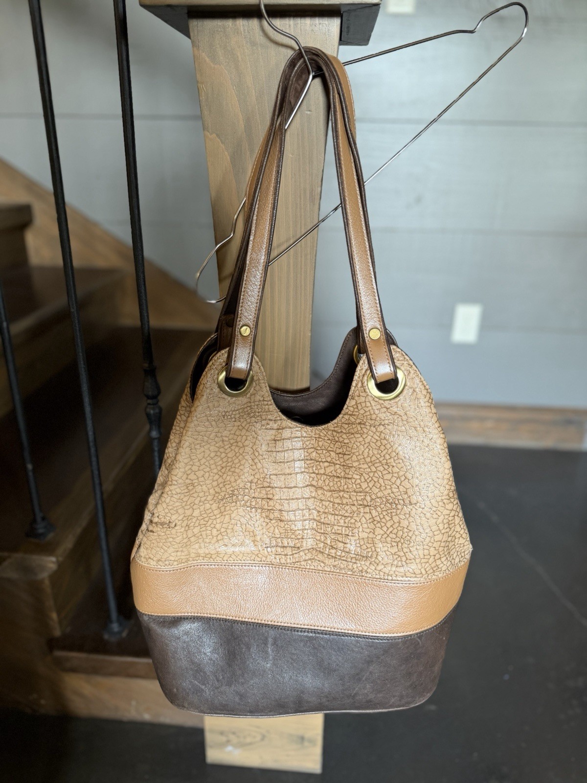 Bev’s Bags Sheepskin Leather Purse Artisan Handcrafted Shoulder Bag Tan & Brown