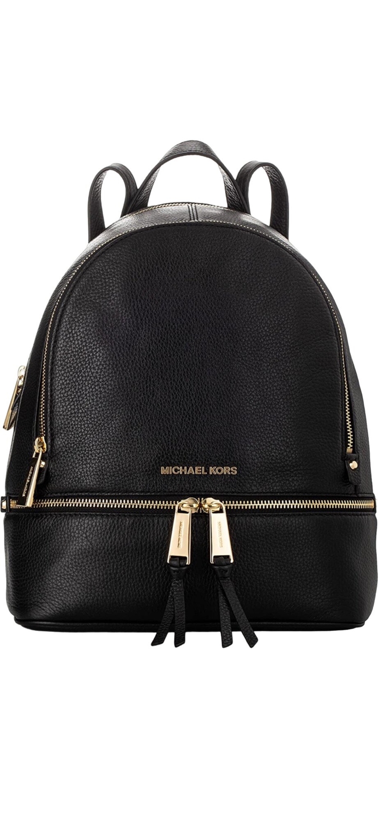 Michael Kors Womens Backpack Rhea Zipper Leather Backpack Bag Black Defected