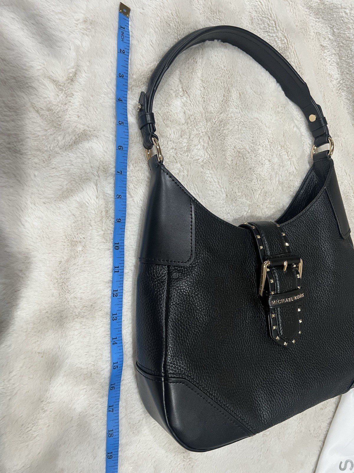 Timeless Michael Kors Black Studded Buckle Accent Shoulder Bag for Women NWOT