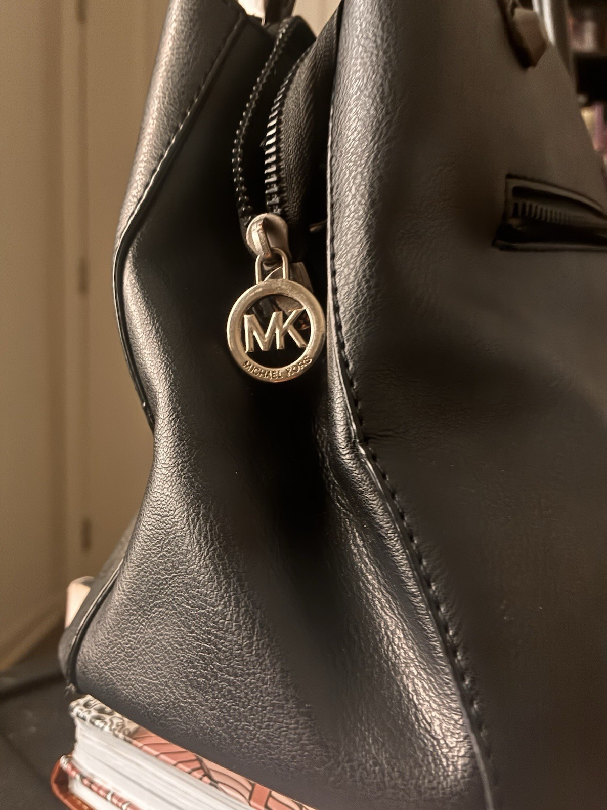 Michael Kors Black Leather Tote Bag Canvas