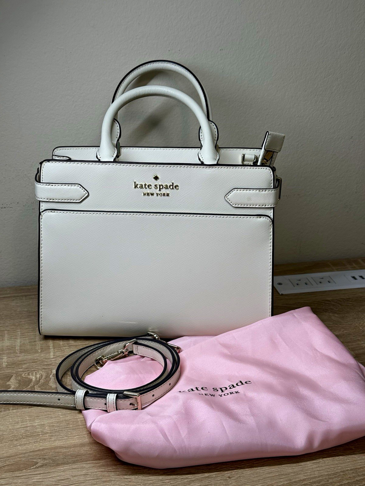 Kate Spade New York Staci Medium Satchel White Saffiano Leather Handbag