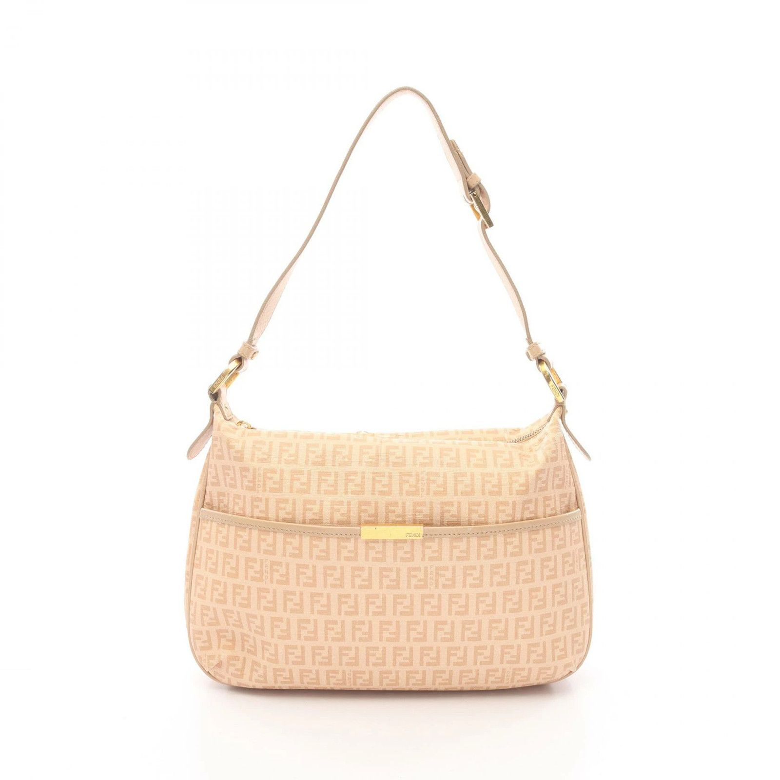FENDI Zucchino Shoulder Bag PVC Canvas Leather Beige 8BT206