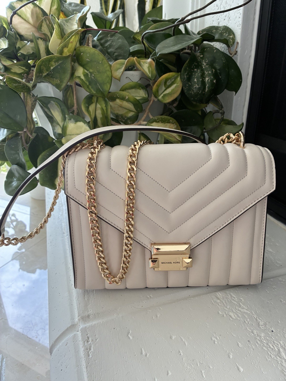 MICHAEL KORS Whitney White Quilted Leather Shoulder Bag