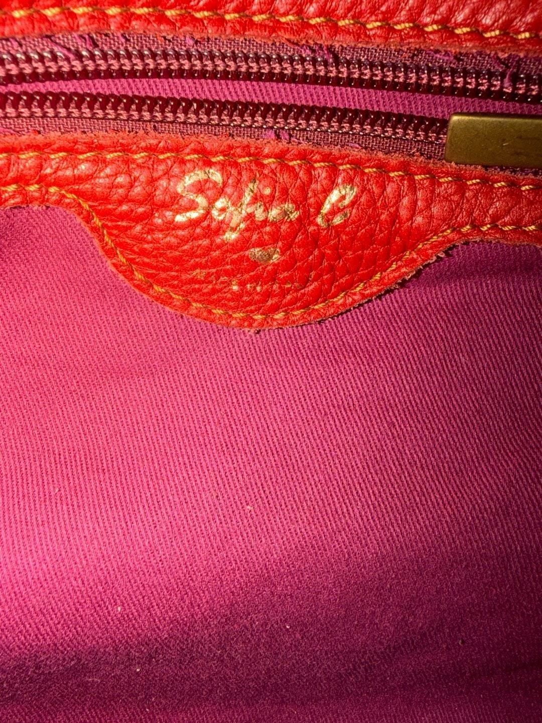 Sofia C Made in Italy Red Pebbled Leather Satchel Handbag