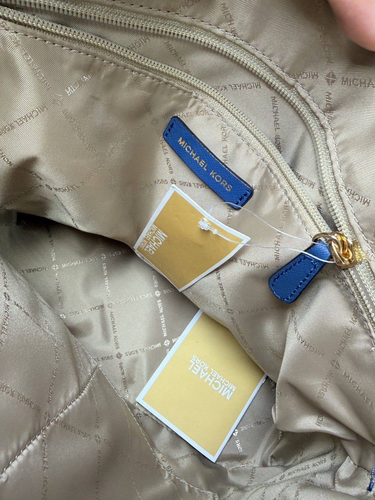 Michael Kors Large Dome Satchel Blue Zip Top w/ Crossbody Strap, Gold Logo