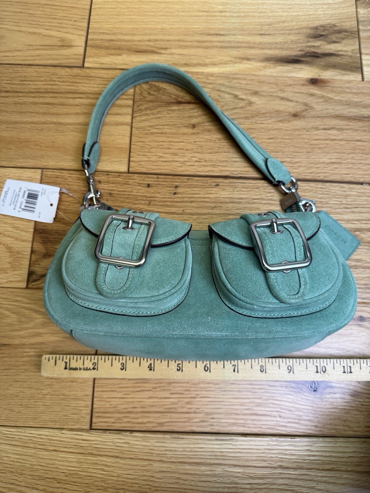 NWT Coach Ashton CDA95 Shoulder Crossbody Bag In MINT GREEN Suede Leather Silver