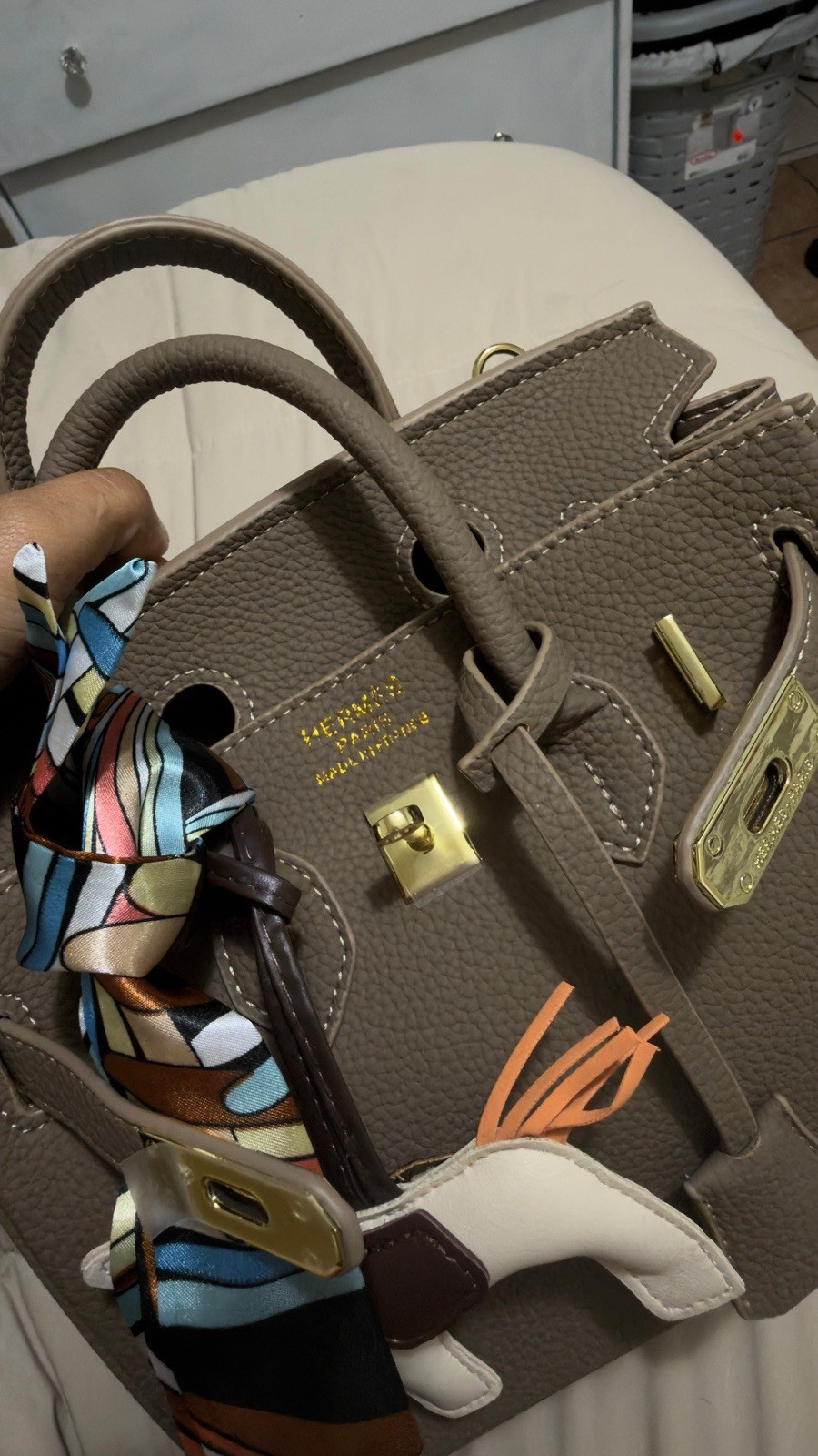 Hermes Brown Small Top Handle Satchel, Gold Turn Lock, Horse Charm, Pockets