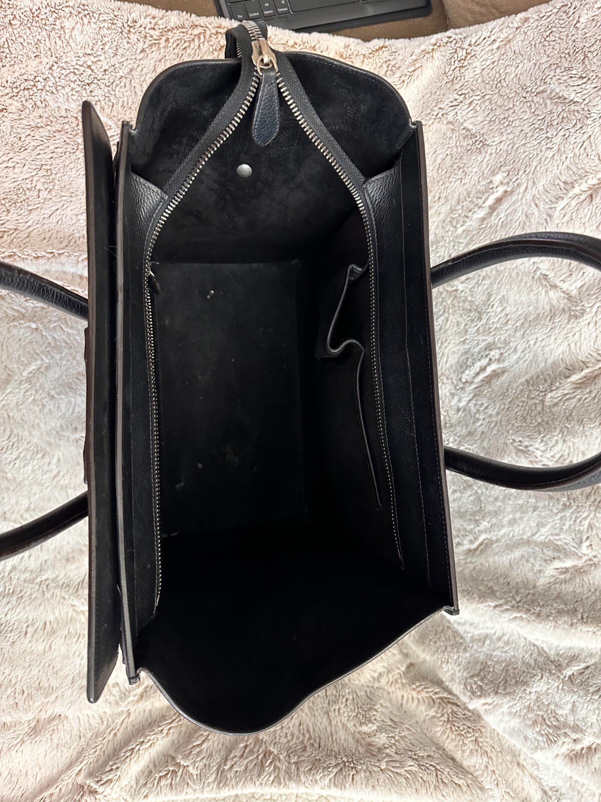 Celine Luggage Suede Interior Tote Micro Black Leather