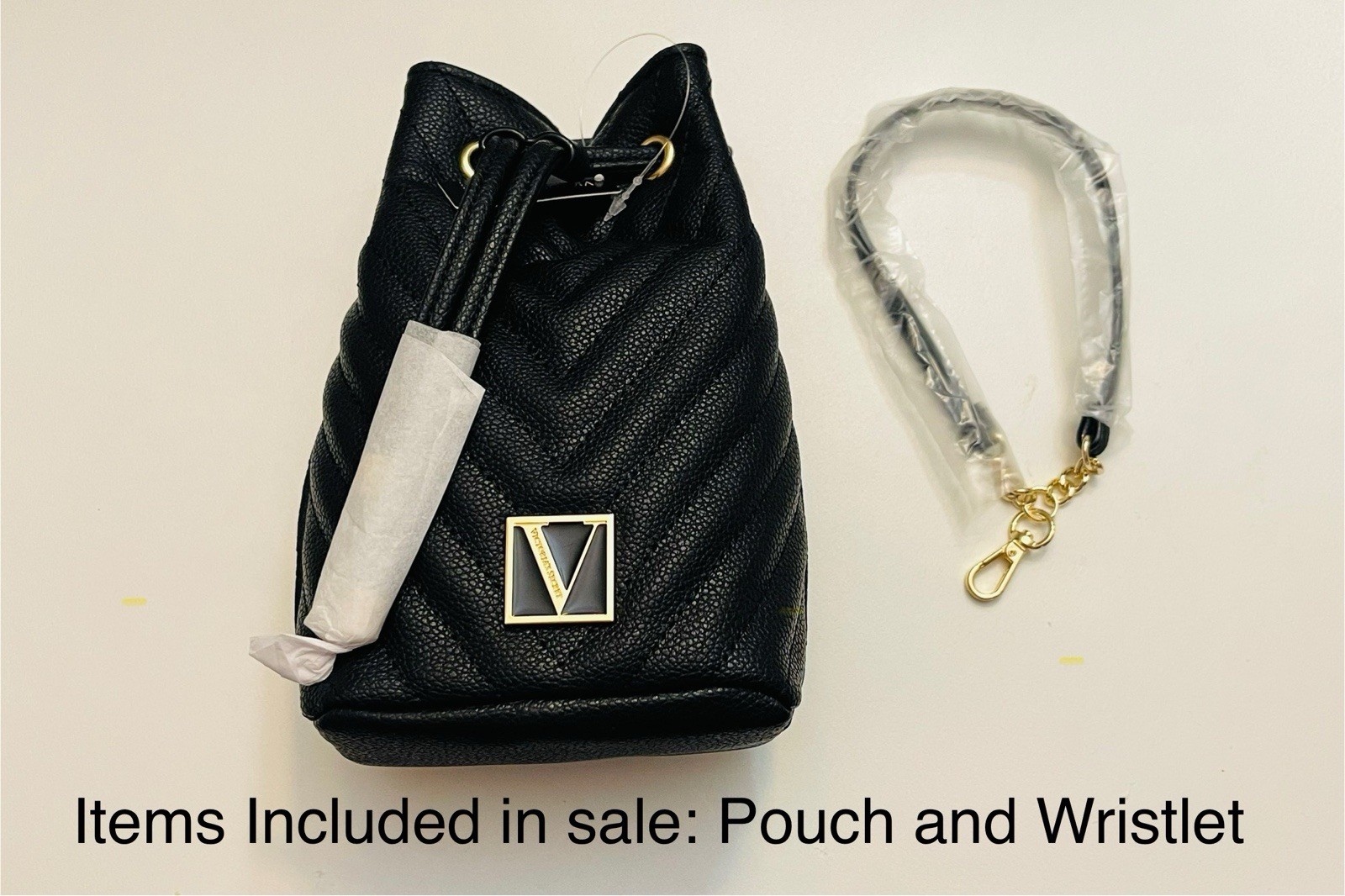 VICTORIA SECRET V-QUILT POUCH – BLACK – V-MONOGRAM – NEW WITH TAGS