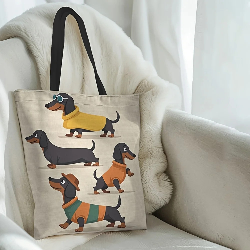 Chic Dachshund Print Tote Bag Large Capacity Shoulder Casual Handbag