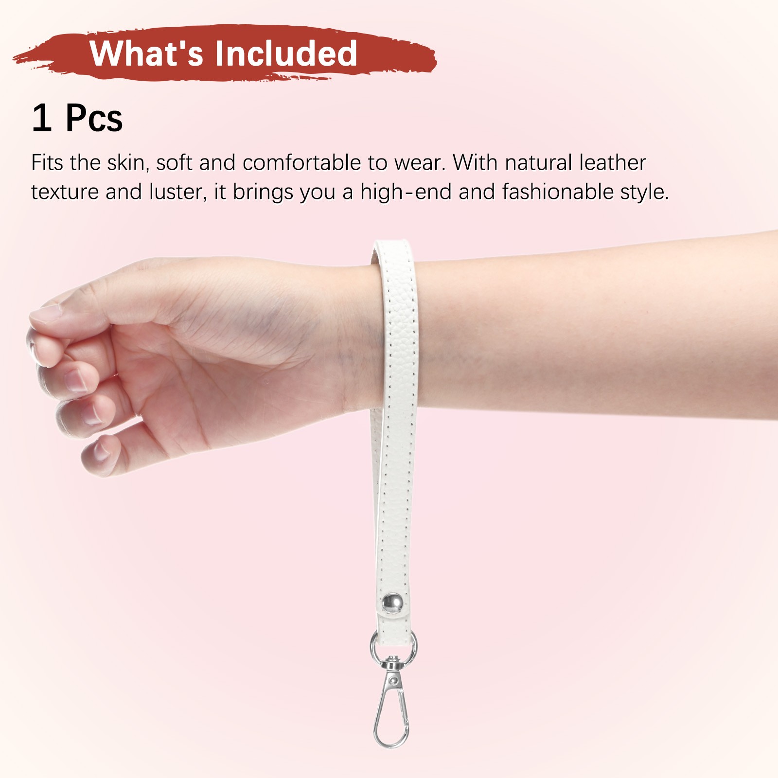 Wristlet Strap [1PCS] – PU Leather Hand Strap – [White-Silver-8.27In]
