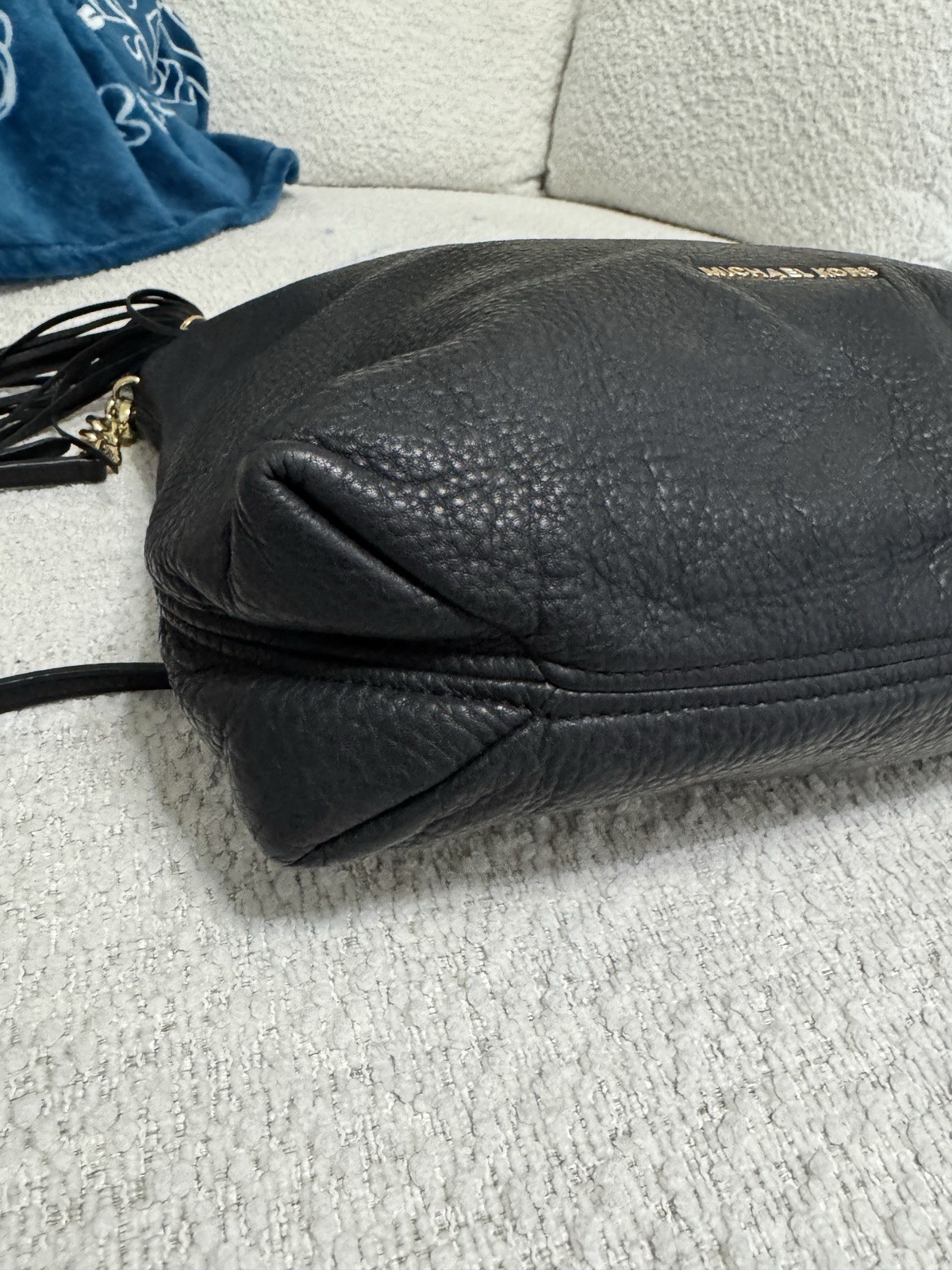 Michael Kors Weston Tassel Black Pebbled Leather Shoulder Bag Adjustable Strap