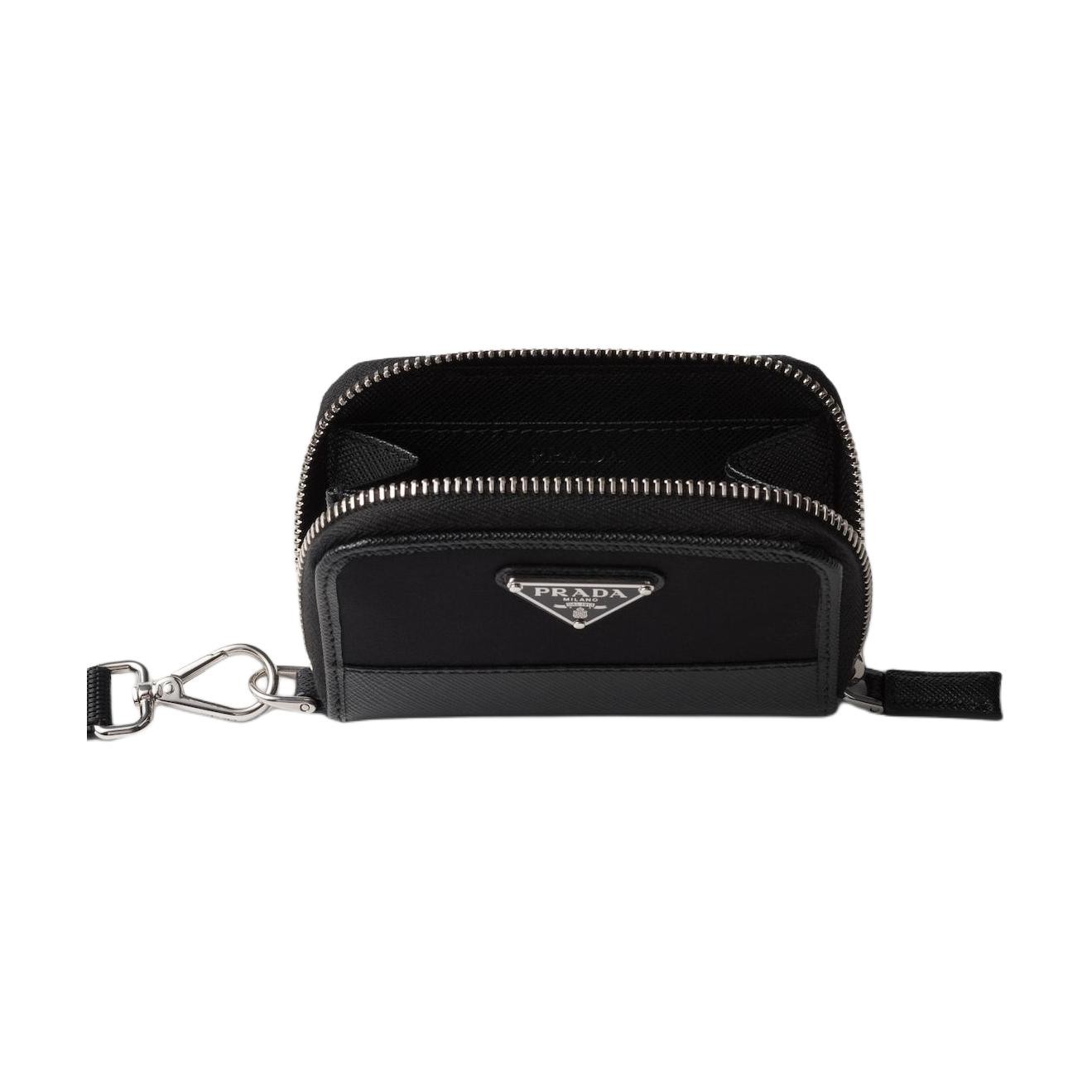 PRADA Nylon And Saffiano Leather Coin Purse Men’s Black 4.3×2.7 in