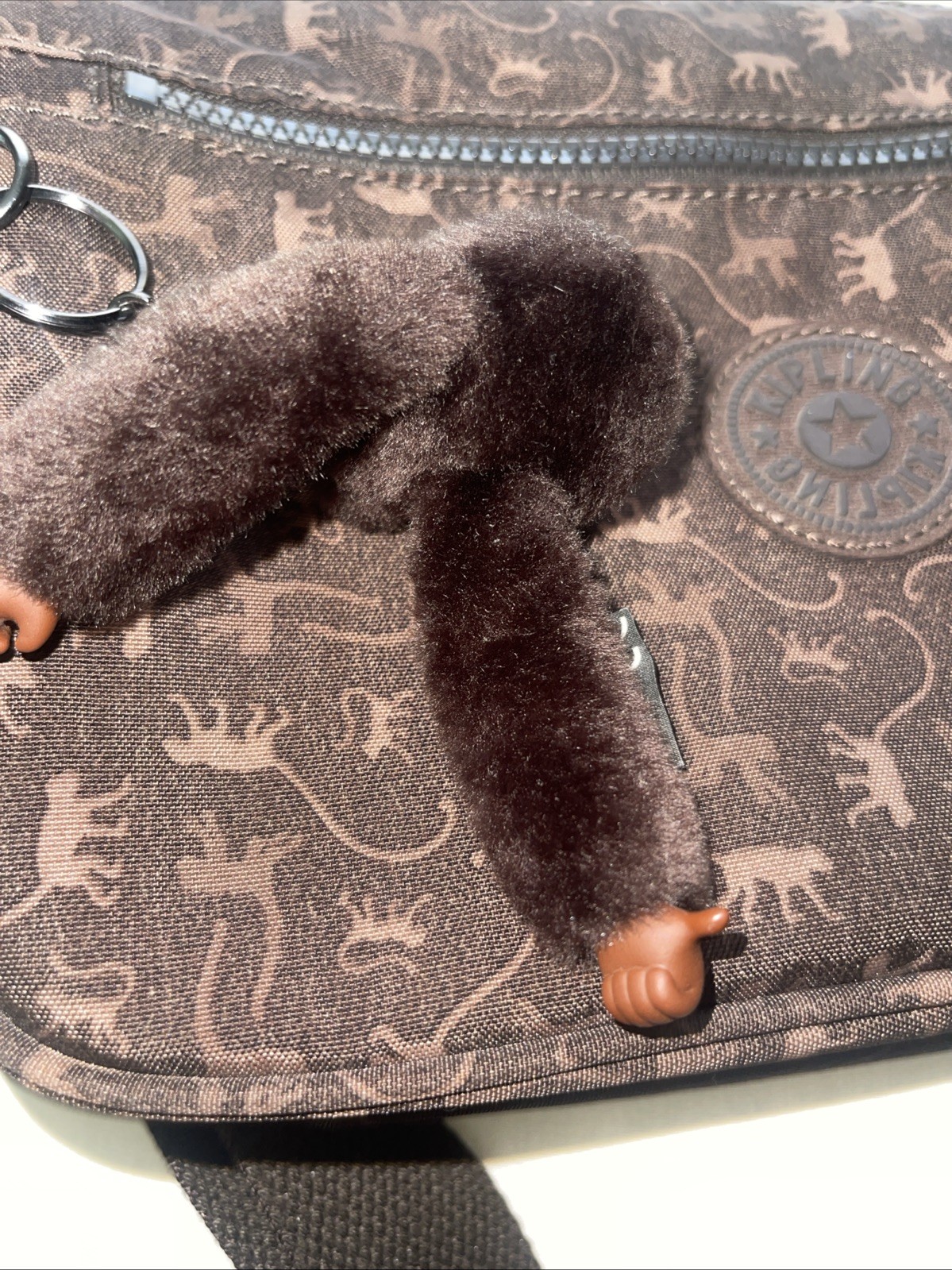 Kipling Callie Crossbody Bag brown Tonal Nylon Shoulder Purse Monkey Keyring