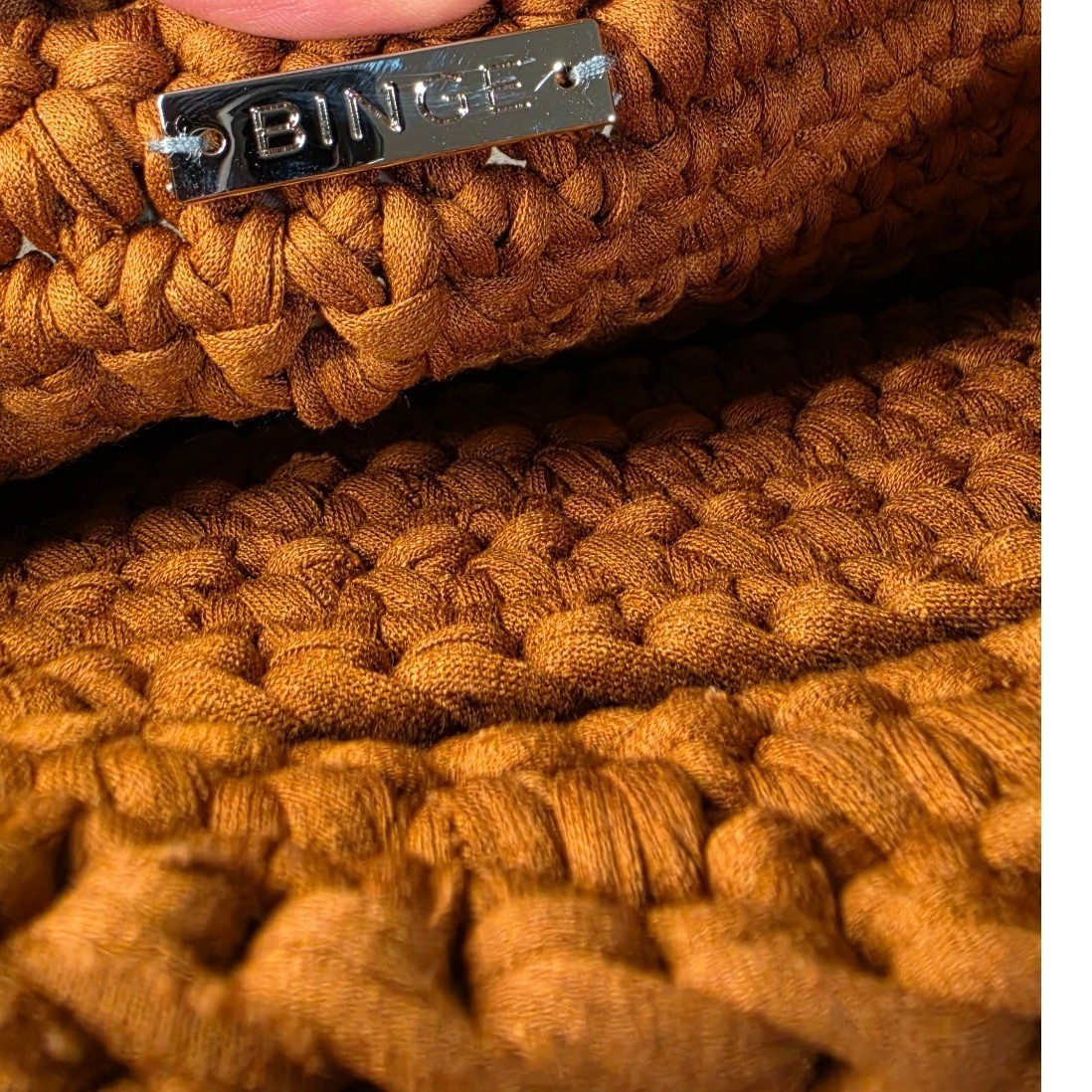 BINGE Knitted Fringe Clutch Bag Rust Brown Boho Crochet Handbag Handle Bag