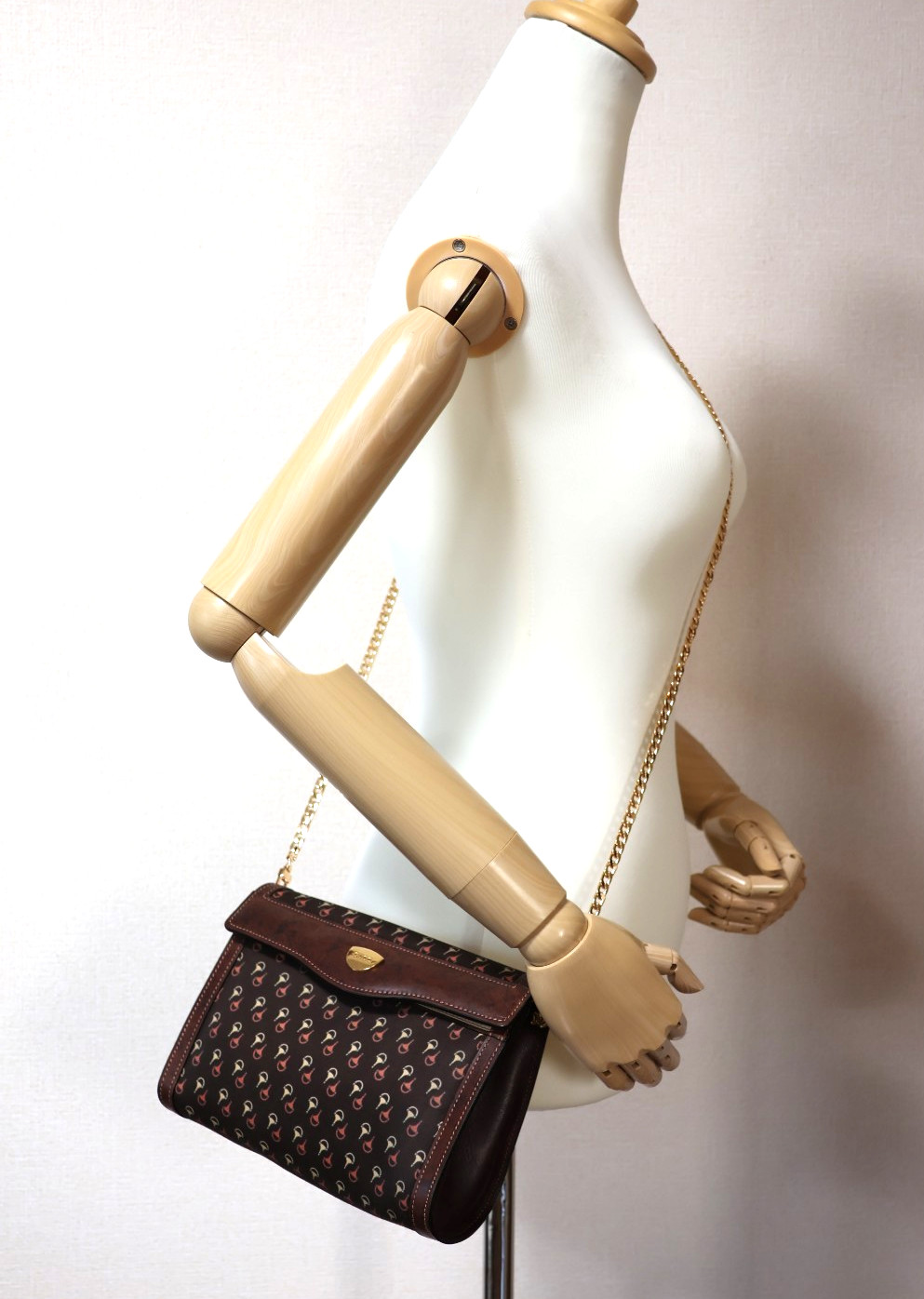 GUCCI VINTAGE Horsebit Chain Strap Shoulder Bag Flap Canvas Brown Authentic