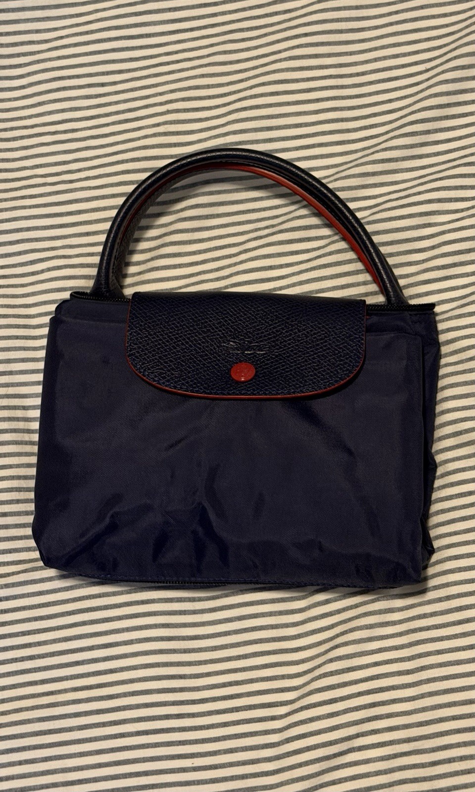 Longchamp le Pliage Travel Bag Expandable Navy/Red Nylon