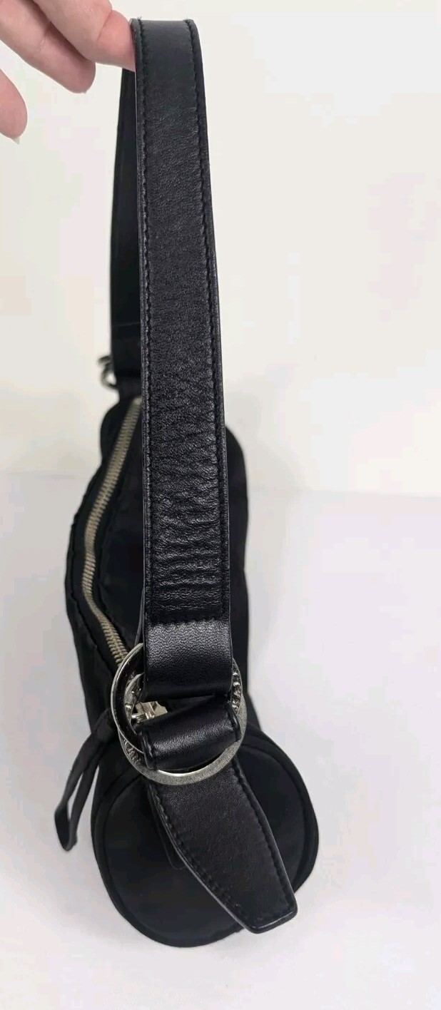 Vtg Lauren Ralph Lauren Black Sateen Hobo Baguette Leather Strap Small