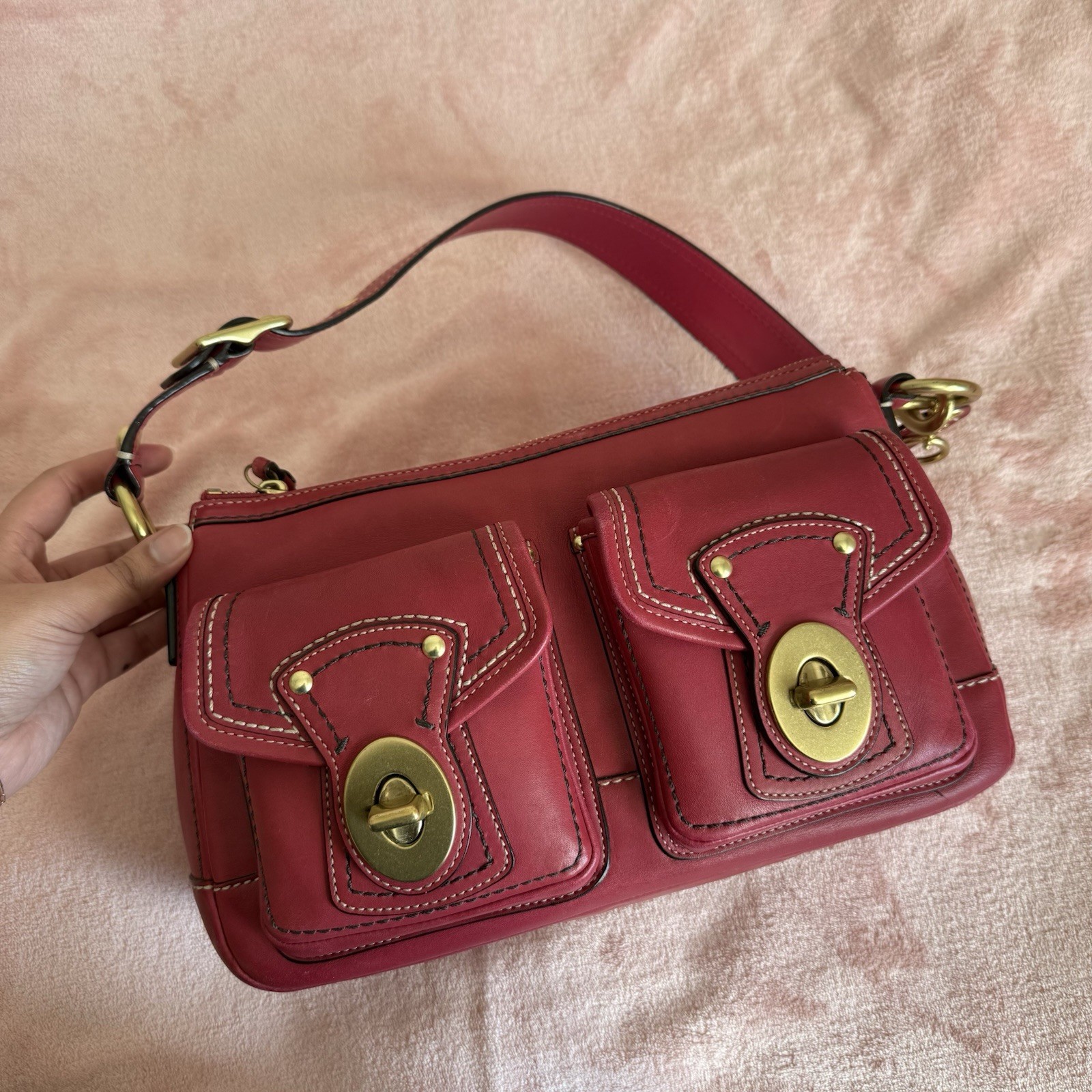 Coach Legacy Turnlock Shoulder Bag Vintage Y2K F12868 Raspberry Red Pink