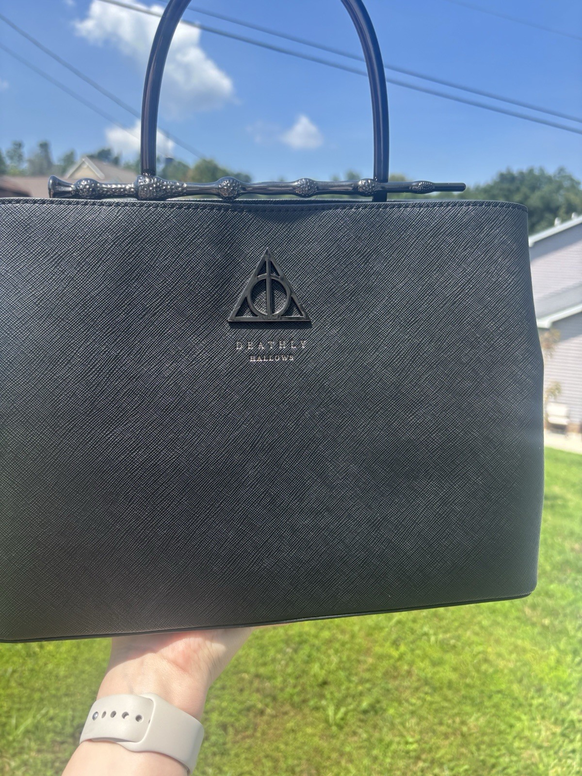 Loungefly Harry Potter Deathly Hallows Black Satchel Top Handle Detachable Strap