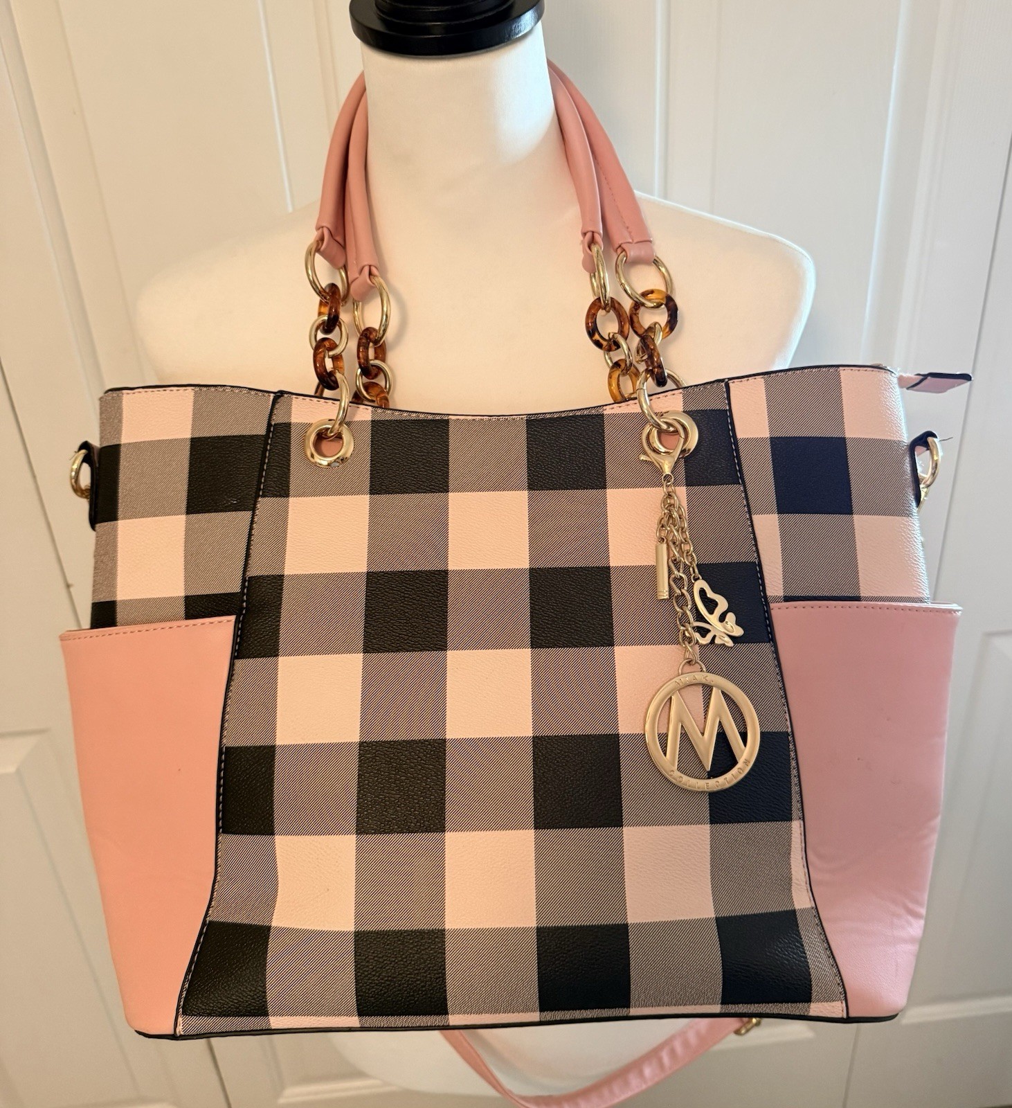 Mia K Collection handbag Black & Pink Handles & Shoulder Strap SEE PHOTO