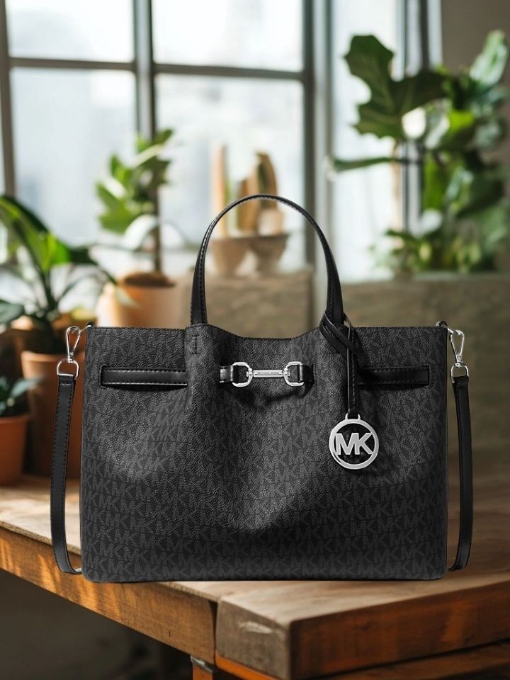 Michael Kors Carson Women Medium Signature Logo Crossbody Satchel Bag Black