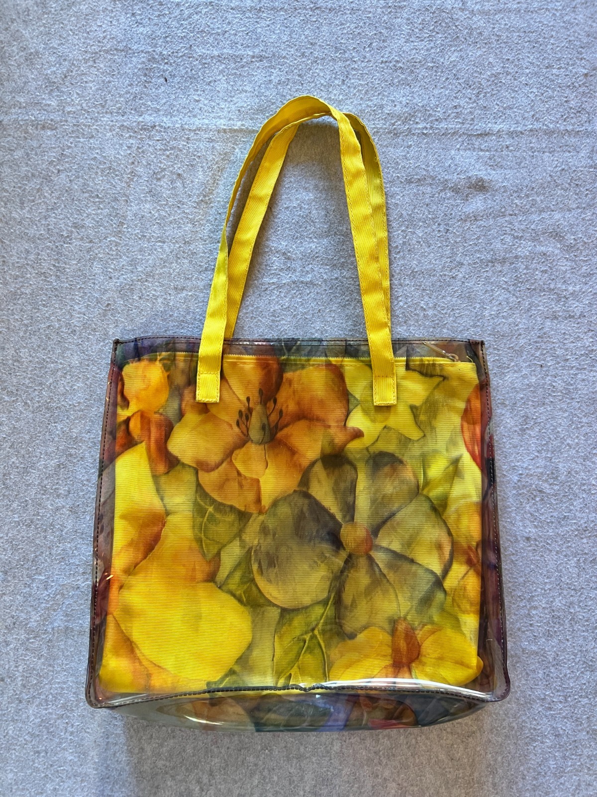 Preston & York Clear Vinyl Tote Bag Yellow Floral Made in Italy Jelly Beach Bag
