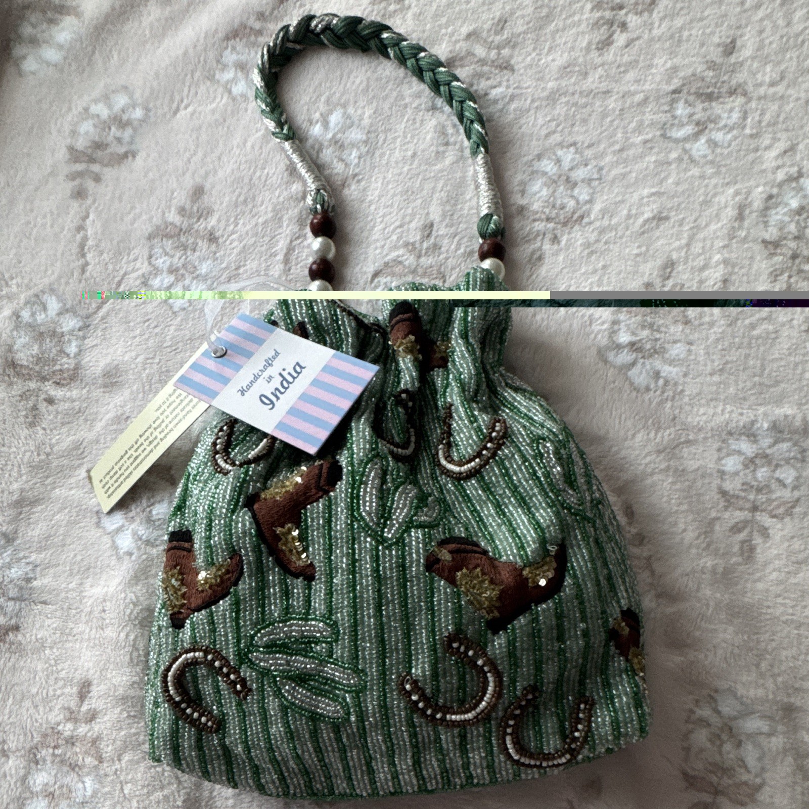 NWT Handcrafted In India Multicolored Beaded Cowgirl Handbag