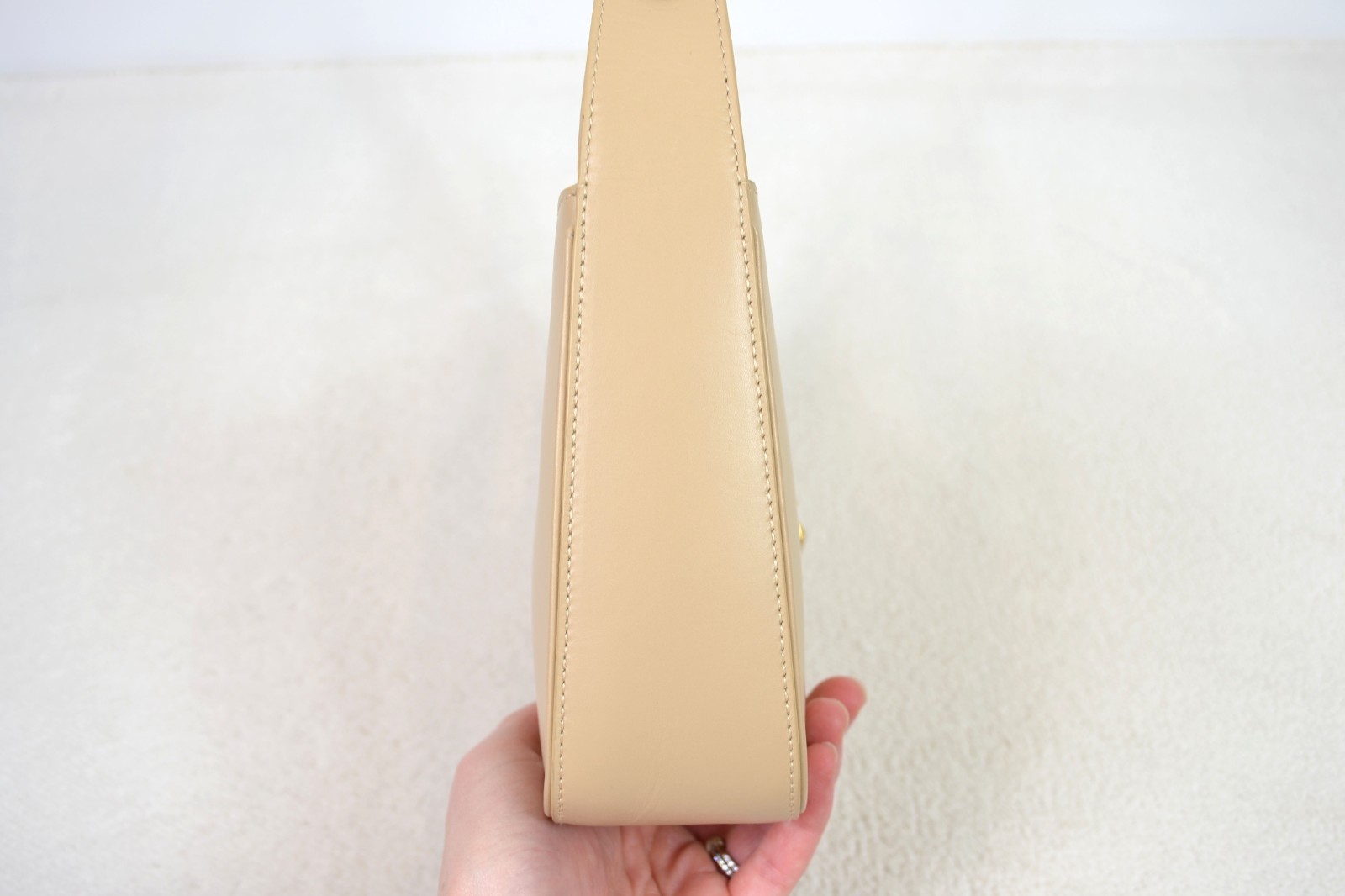 Saint Laurent YSL Le 5 a 7 Beige Smooth Leather Shoulder Bag Purse Handbag