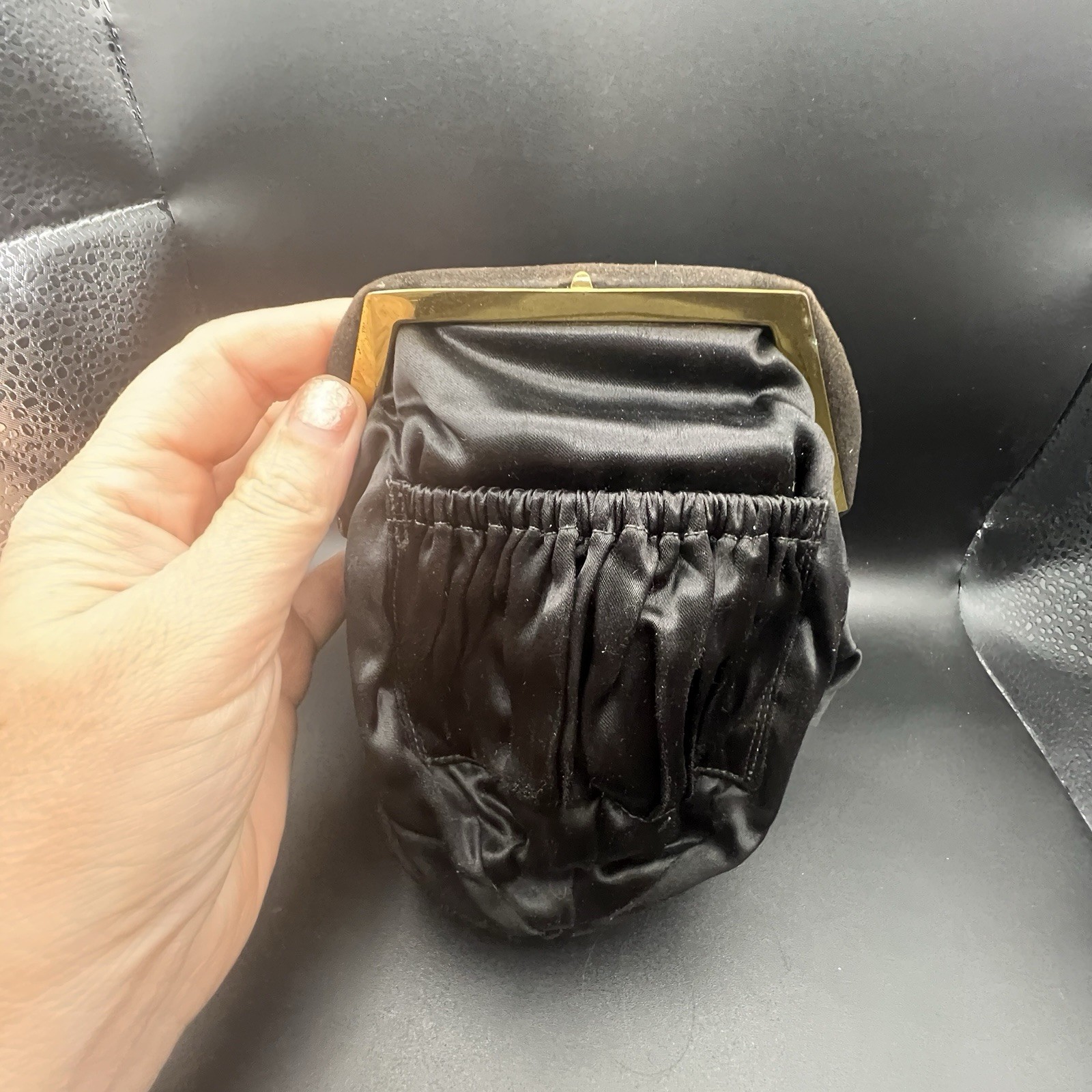 VTG1950s Jolles Original Enameled Closure Faded Black Bag Purse Silky Interior