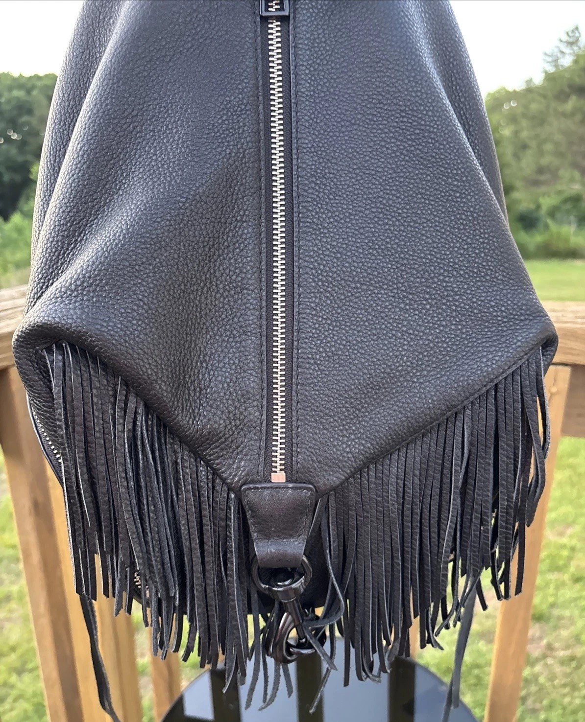 NWOT Rebecca Minkoff Julian Backpack Fringe Detail Black Pebbled Leather