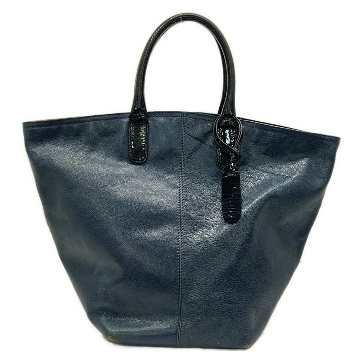 vanessa bruno Navy Black Leather Patent Leather Tote Bag