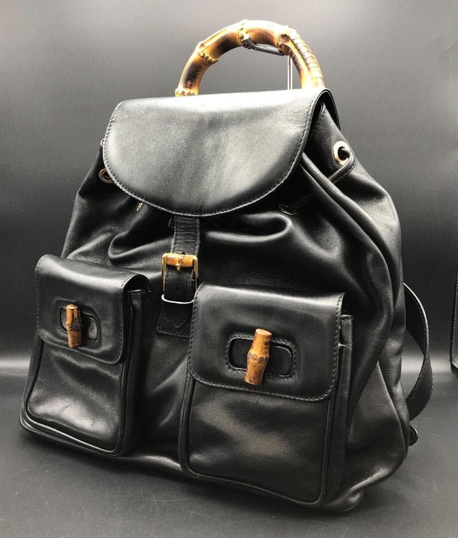 GUCCI Bamboo Leather Backpack Women Auth 12.20 x 11.81 x 3.54inch