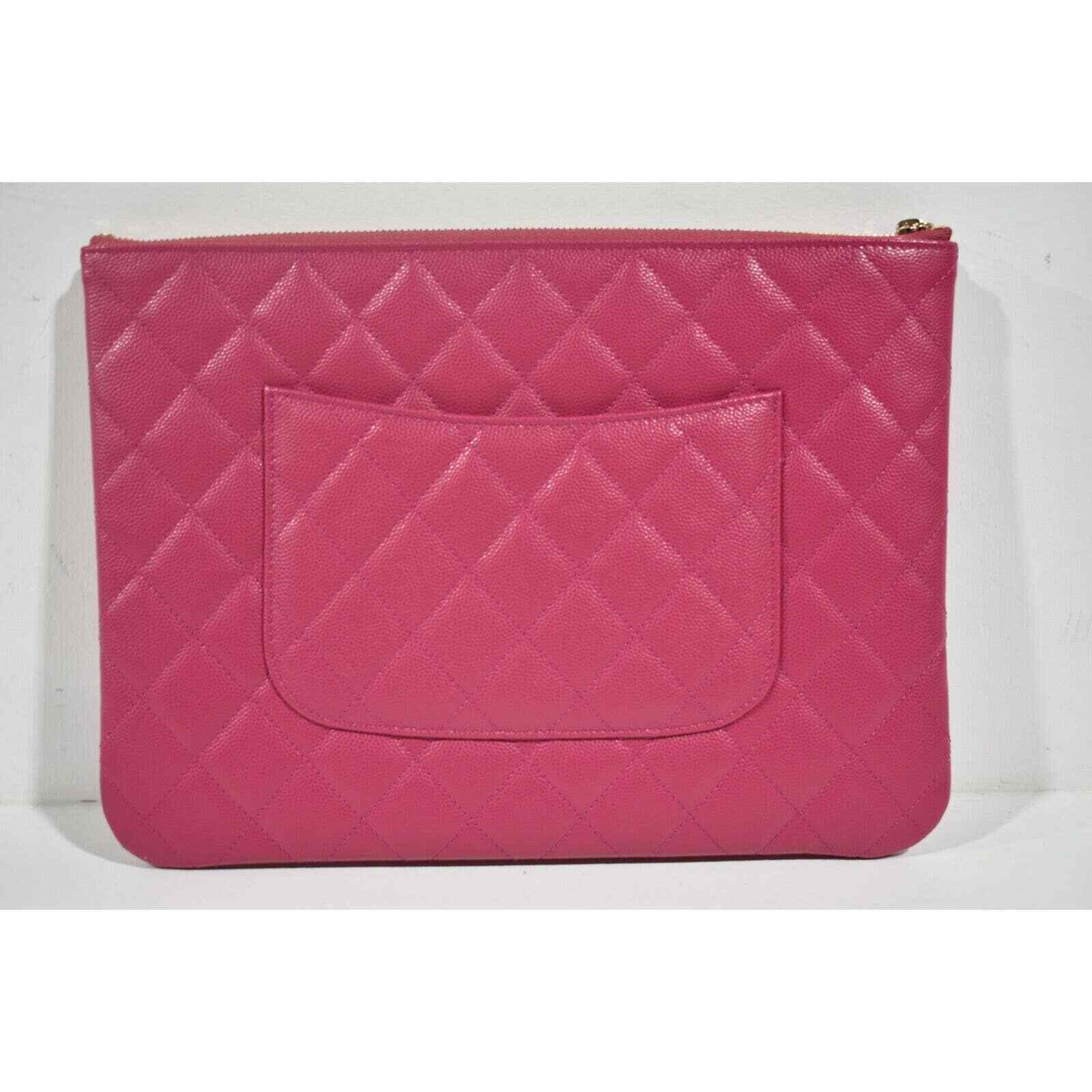 Chanel 22A Fuchsia Pink Caviar Classic Gold CC Zipper Pouch O Case Medium Bag