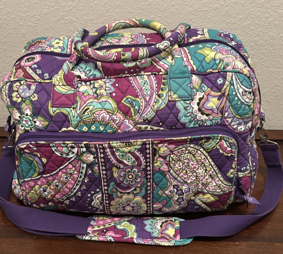 VERA Bradley Large Weekender Travel Duffel Bag Heather Paisley Plum EUC