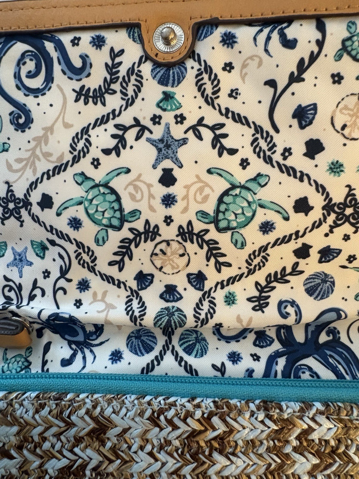 Vera Bradley Sea Turtles Straw Clutch Wristlet Aqua Tan Raffia Coastal Bag 2018