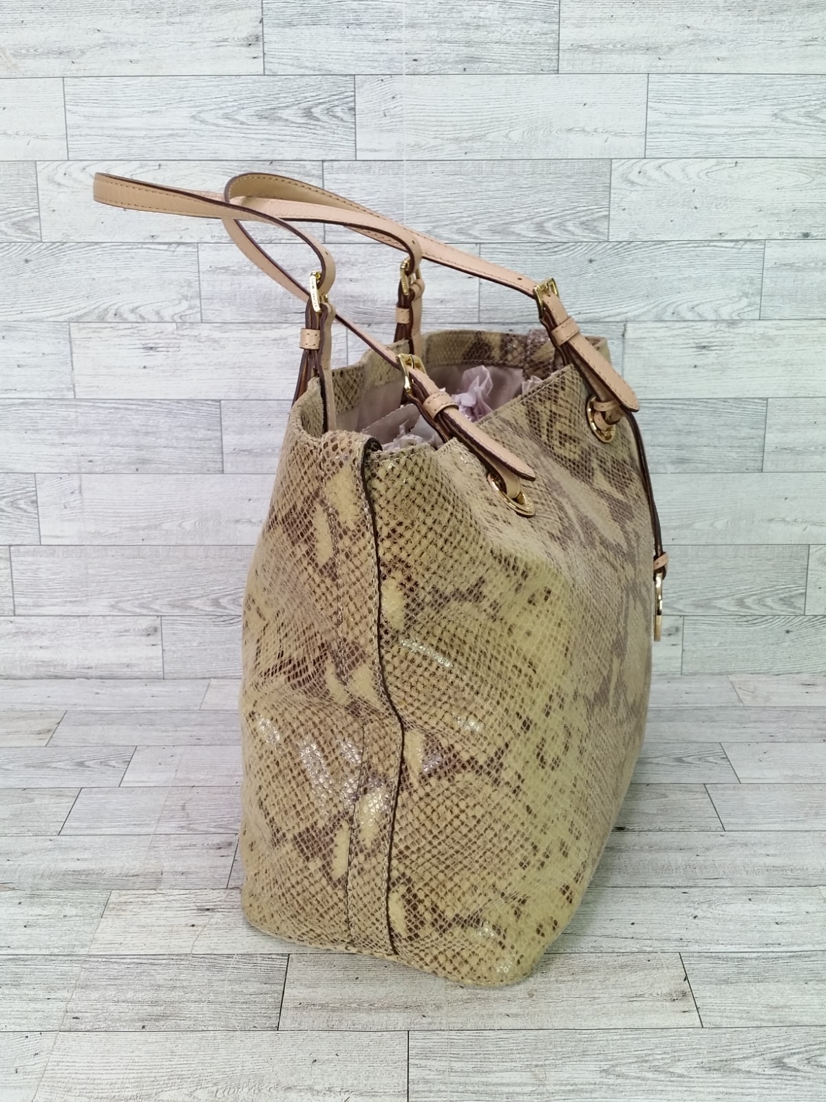 Michael Kors Python Embossed Leather Chain Strap Shoulder Tote Bag Snake Print