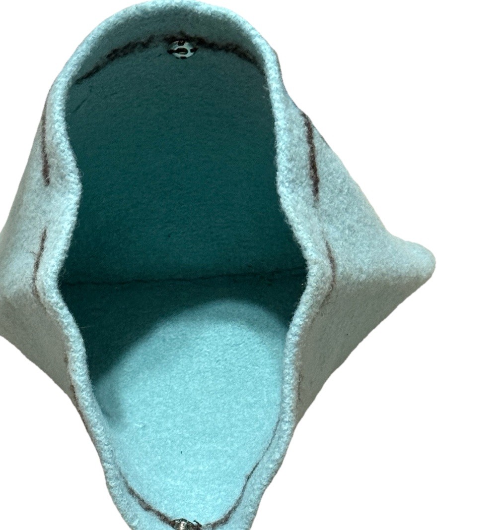 Vintage Robins Egg Blue & Brown Boiled Wool Purse Tote Bag Knit Soft Frowny Face