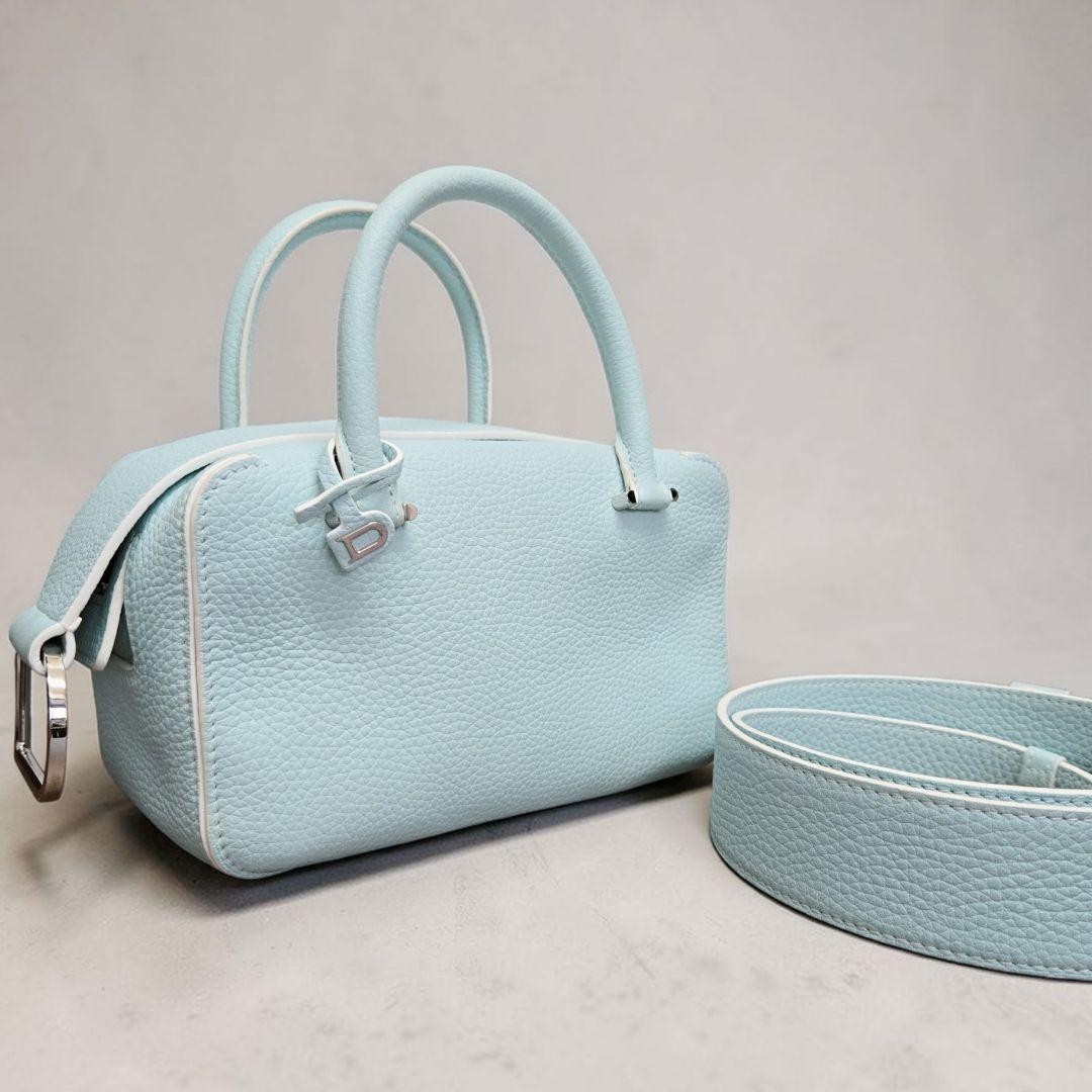 [Extremely Good Condition] DELVAUX Cool Box Mini Leather Handbag Blue