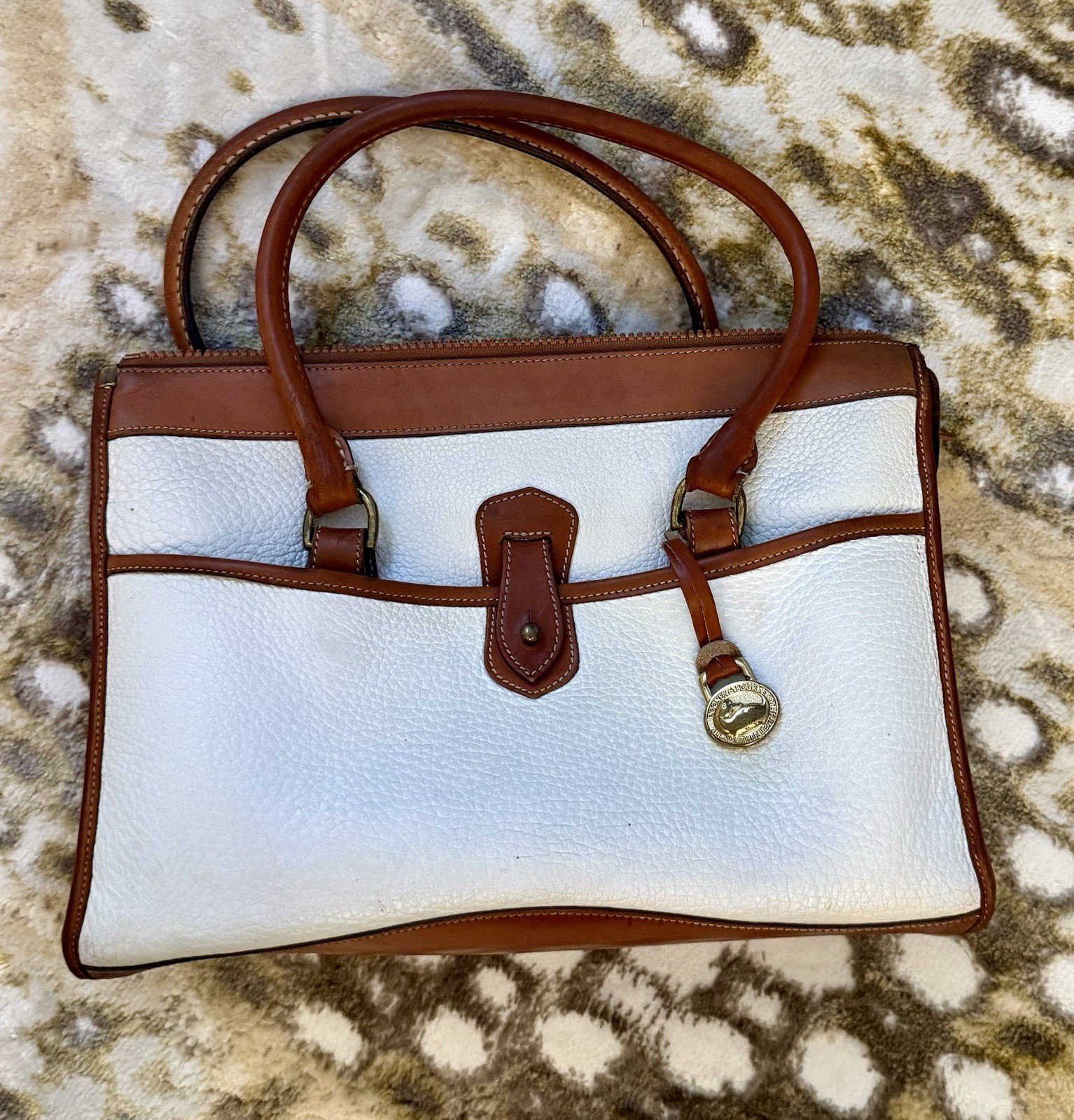 Vintage Dooney & Bourke White Brown Pebbled Satchel ’80’s ’90s Classic USA