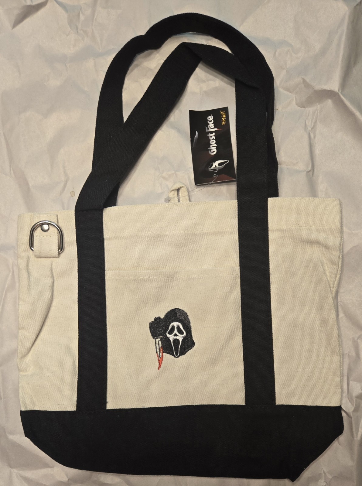 2026 Spirit Halloween Viral Ghostface Scream White Black Tote Bag New W Tags