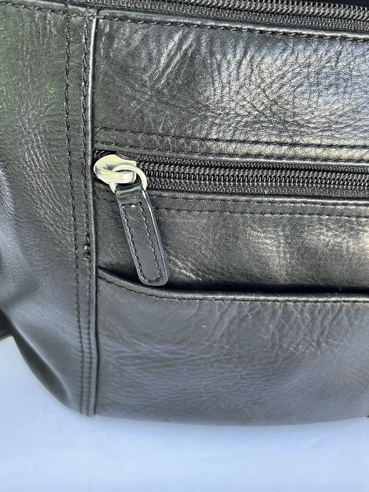 Great American Leatherworks Black Crossbody Bag Genuine Leather Multi Zip Purse