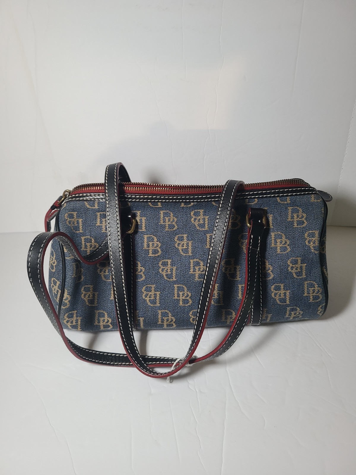 Vintage DOONEY& BOURKE Women’s Designer BLUE/RED Monogram Denim BAG RARE New