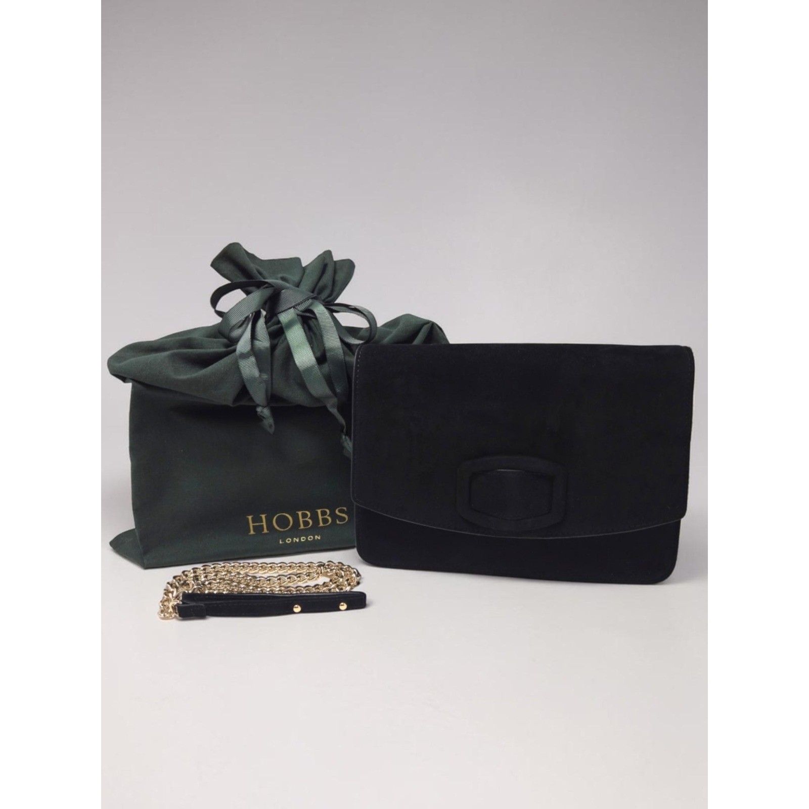 Hobbs London Black Suede Leather Convertible Clutch Shoulder Bag