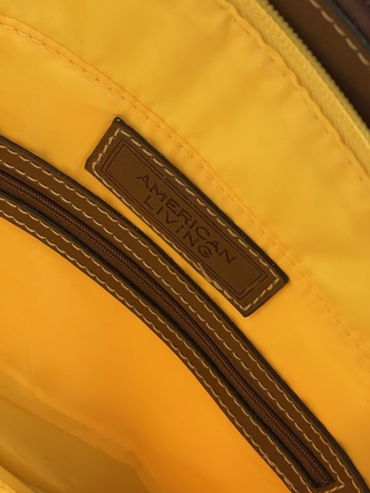 American Living Shoulder Bag Purse Yellow/Brown Multiple Inside Outside Pockets