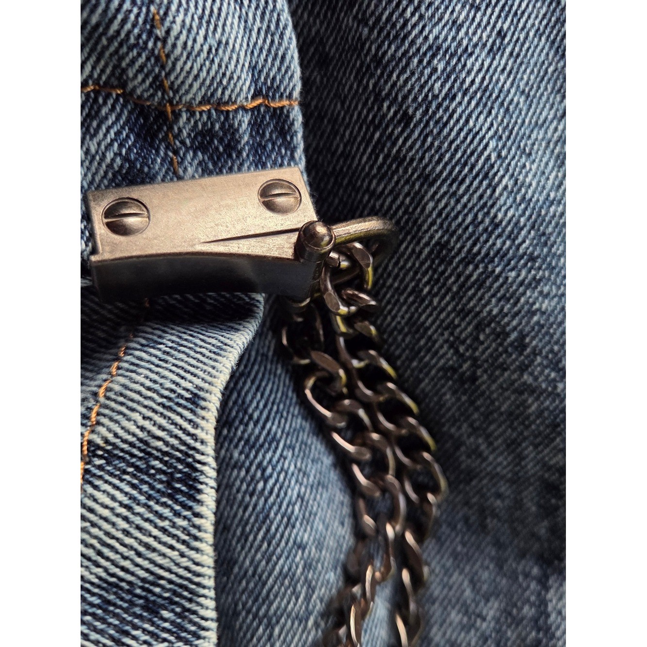 Denim Shoulder Bag with Adjustable Chain Strap – Light Blue